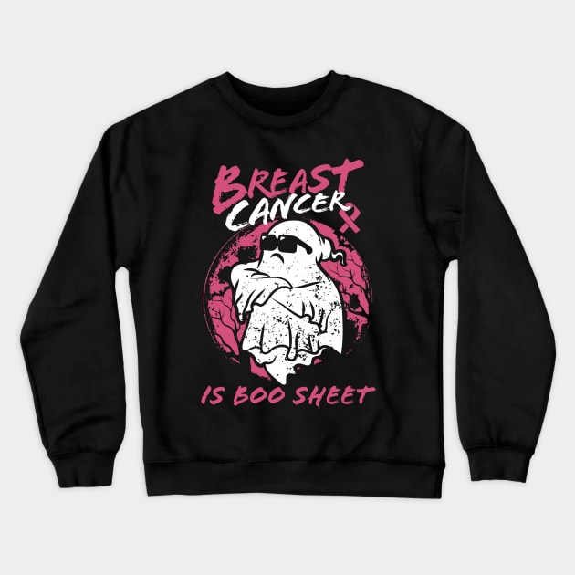 Breast Cancer Is Boo Sheet Breast Cancer Awareness Crewneck Sweatshirt by PunnyPoyoShop